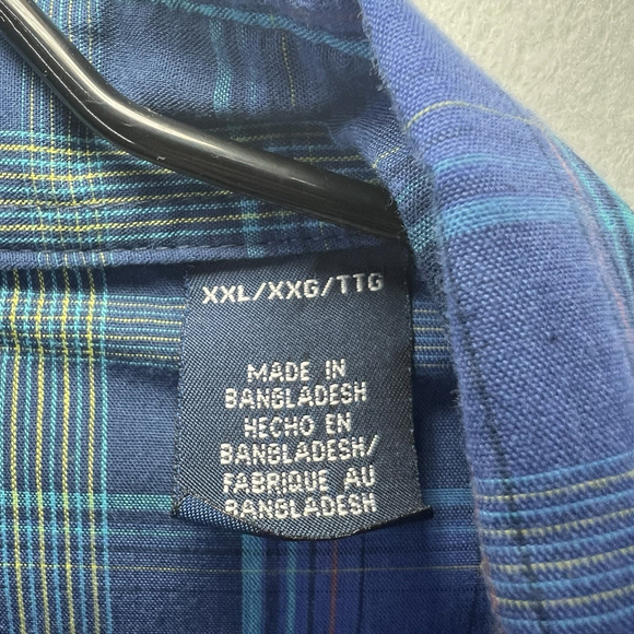 Wrangler Long Sleeve Shirt Pearl Snap Blue Green Plaid Men's XXL Western Rancher - Picture 10 of 15